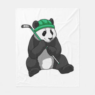 Panda op ijshockey met ijshockeystick fleece deken