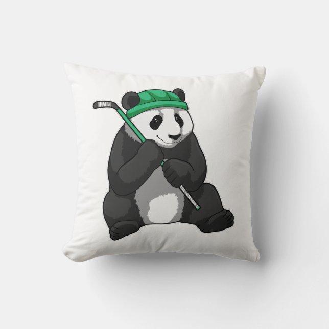 Panda op ijshockey met ijshockeystick kussen (Voorkant)