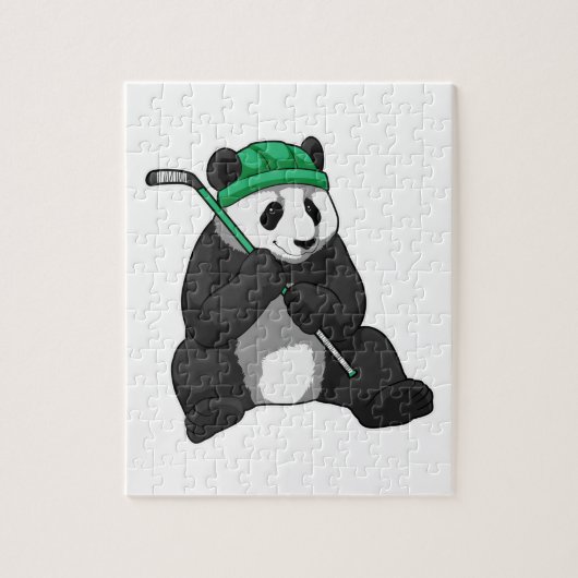 Panda op ijshockey met ijshockeystick legpuzzel (Verticaal)