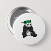 Panda op ijshockey met ijshockeystick ronde button 7,6 cm (Voorkant /achterkant)