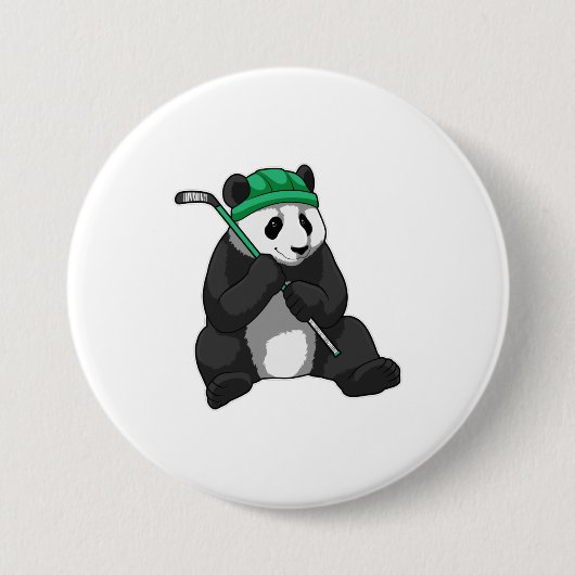 Panda op ijshockey met ijshockeystick ronde button 7,6 cm (Voorkant)