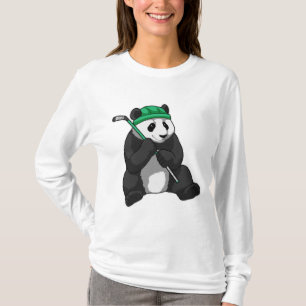 Panda op ijshockey met ijshockeystick t-shirt