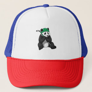 Panda op ijshockey met ijshockeystick trucker pet
