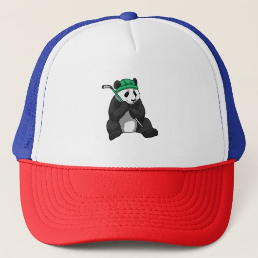 Panda op ijshockey met ijshockeystick trucker pet (Voorkant)