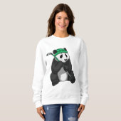 Panda op ijshockey met ijshockeystick trui (Voorkant volledig)