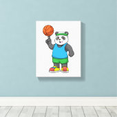 Panda op sport met Basketball Canvas Afdruk (Insitu (Houten vloer))