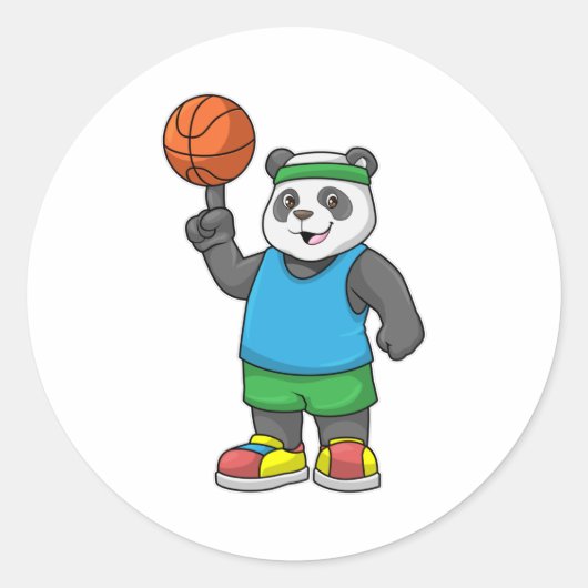 Panda op sport met Basketball Ronde Sticker (Voorkant)