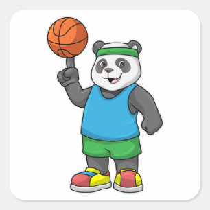 Panda op sport met Basketball Vierkante Sticker