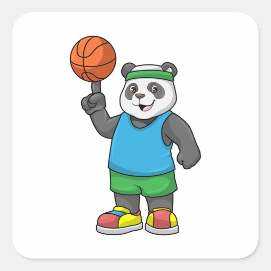 Panda op sport met Basketball Vierkante Sticker (Voorkant)