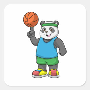 Panda op sport met Basketball Vierkante Sticker