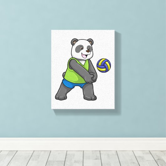 Panda op sport met volleybal canvas afdruk (Insitu (Houten vloer))