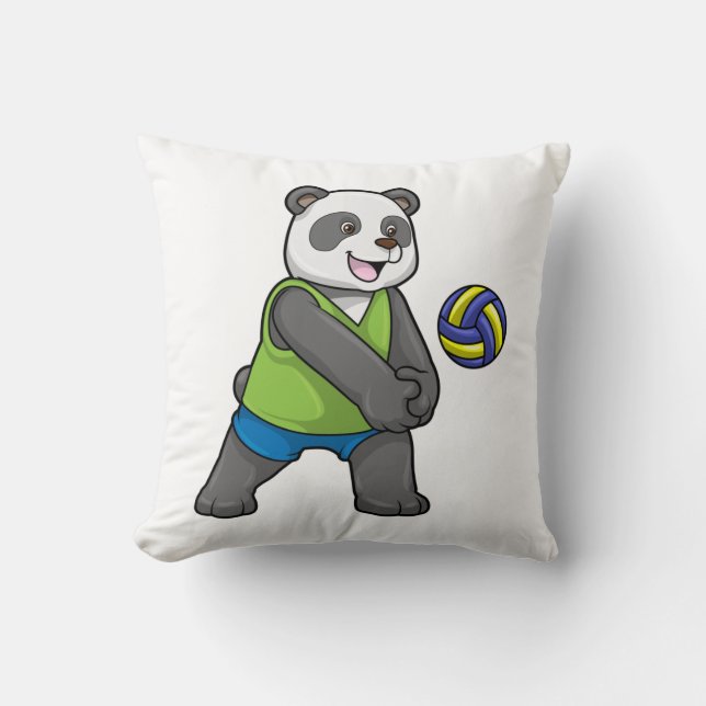 Panda op sport met volleybal kussen (Voorkant)