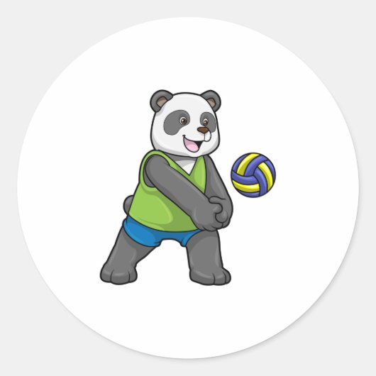 Panda op sport met volleybal ronde sticker (Voorkant)