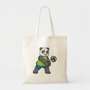 Panda op sport met volleybal tote bag