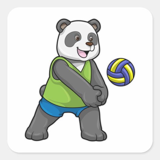 Panda op sport met volleybal vierkante sticker (Voorkant)