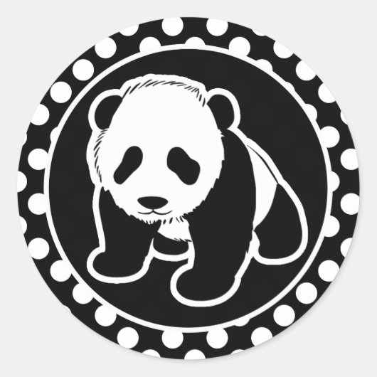 Panda op zwarte en witte stippen ronde sticker (Voorkant)