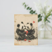 Panda Paar Valentijnsdag Briefkaart (Staand voorkant)