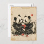 Panda Paar Valentijnsdag Briefkaart (Voorkant / Achterkant)