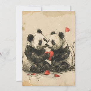 Panda Paar Valentijnsdag Feestdagenkaart