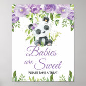 Panda Paarse Bloemen Greenery Bamboo Traktatie Fav Poster (Voorkant)