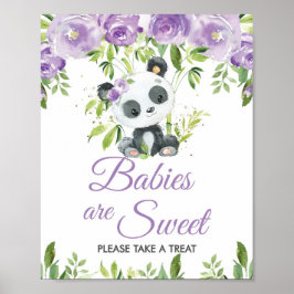 Panda Paarse Bloemen Greenery Bamboo Traktatie Fav Poster