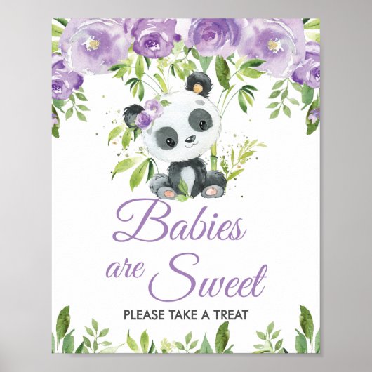 Panda Paarse Bloemen Greenery Bamboo Traktatie Fav Poster (Voorkant)