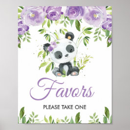 Panda Paarse Bloemen Groen Bamboe Favorieten Teken Poster