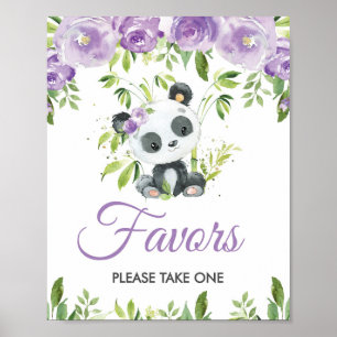 Panda Paarse Bloemen Groen Bamboe Favorieten Teken Poster