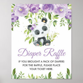 Panda Paarse Bloemen Groen Bamboe Luier Raffle Poster