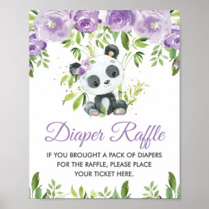 Panda Paarse Bloemen Groen Bamboe Luier Raffle Poster