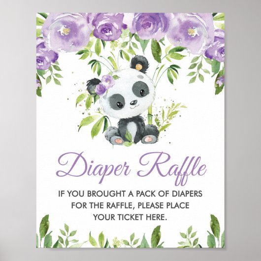 Panda Paarse Bloemen Groen Bamboe Luier Raffle Poster (Voorkant)