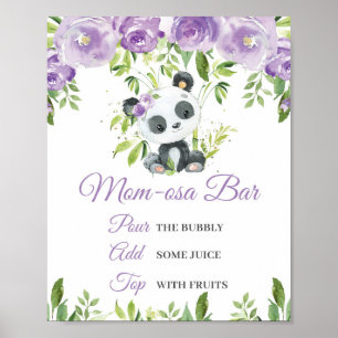 Panda Paarse Bloemen Groen Bamboo Momosa Bar Poster