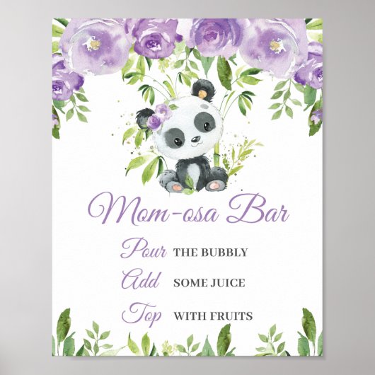 Panda Paarse Bloemen Groen Bamboo Momosa Bar Poster (Voorkant)