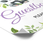 Panda Paarse Floral Greenery Bamboo Guestbook Sign Poster (Hoek)