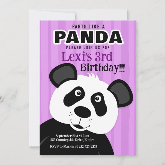 Panda-Paarse-meisjespartij als een Panda-Beer-dag Kaart (Voorkant)