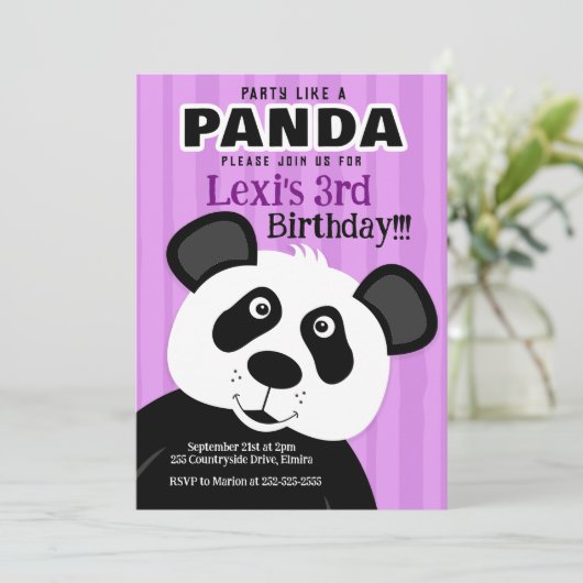 Panda-Paarse-meisjespartij als een Panda-Beer-dag Kaart (Staand voorkant)
