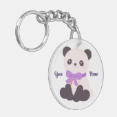 Panda Paarse Strik Cute Kawaii Aangepaste Naam Sleutelhanger (Voorkant Links)