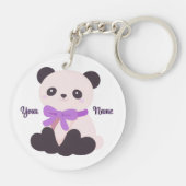 Panda Paarse Strik Cute Kawaii Aangepaste Naam Sleutelhanger (Achterkant)