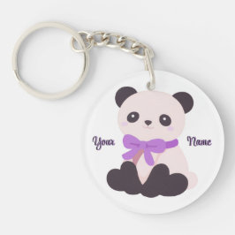 Panda Paarse Strik Cute Kawaii Aangepaste Naam Sleutelhanger