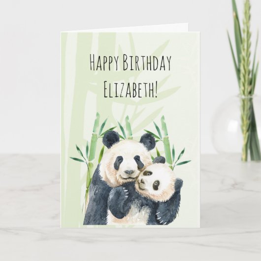 Panda Pair in Bamboo Watercolor Birthday Card Kaart (Voorkant)