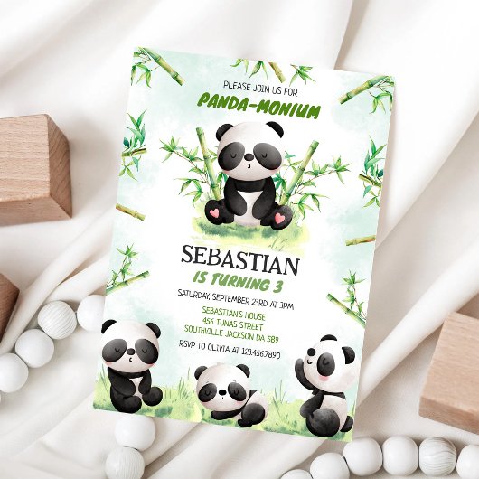 Panda Panda-monium verjaardagsuitnodiging Kaart