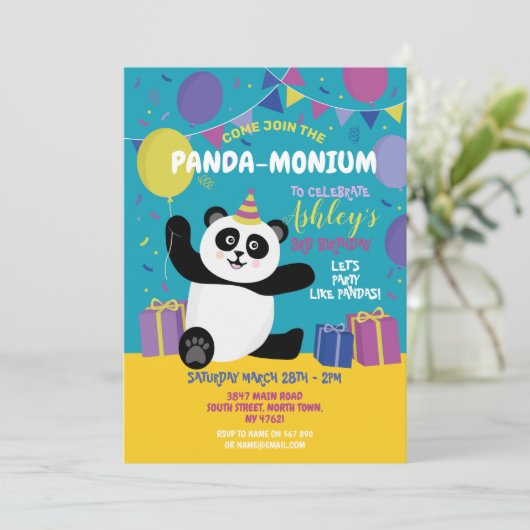 Panda Party Birthday Panda-monium Blauwgroen uitno Kaart (Staand voorkant)