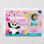 Panda Party Birthday Panda-monium Foto roze Kaart (Voorkant)