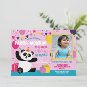 Panda Party Birthday Panda-monium Foto roze Kaart (Staand voorkant)