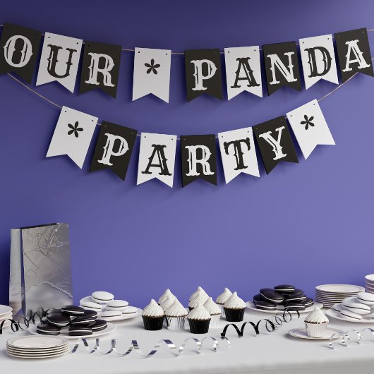 Panda Party Black and White Bunting Flags Vlaggetjes