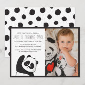 Panda Party | Monochroom en fotouitnodiging (Voorkant / Achterkant)