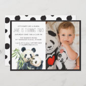 Panda Party | Monochroom en fotouitnodiging (Voorkant / Achterkant)