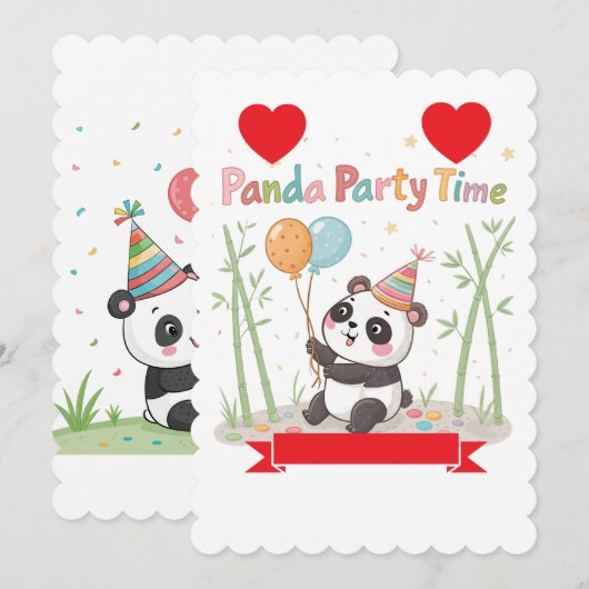 Panda Party Time Kaart (Voorkant / Achterkant)