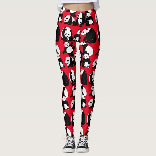 Panda patroon Rood BG Leggings (Voorkant)
