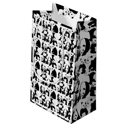 Panda patroon White BG Klein Cadeauzakje (Achterkant Gekanteld)